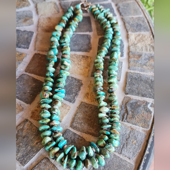 Sterling Silver Genuine Turquoise 2 strand Necklace Set - Picture 13 of 17